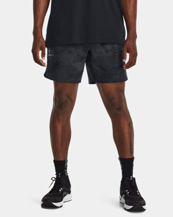 Men's Project Rock Unstoppable Camo Shorts in Black image number 0
